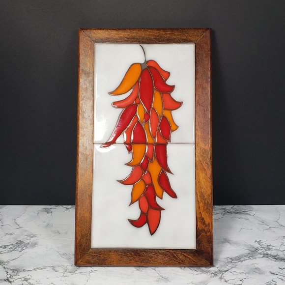 Italian Tile Wood Red Peppers Trivet Wall Decor Vintage - Picture 9 of 13